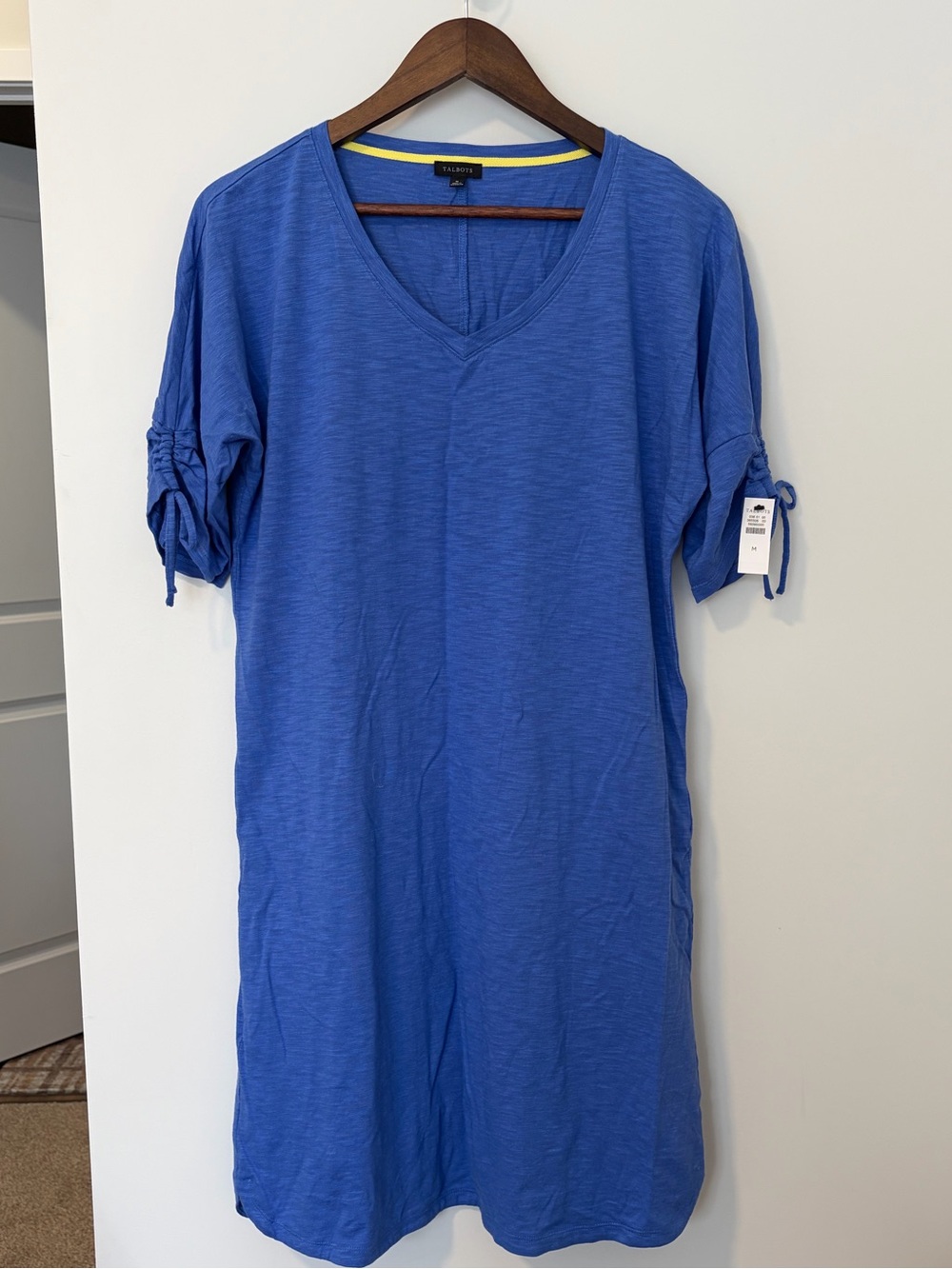Talbots Royal Blue Midi Cotton Summer Dress with Yellow Trim